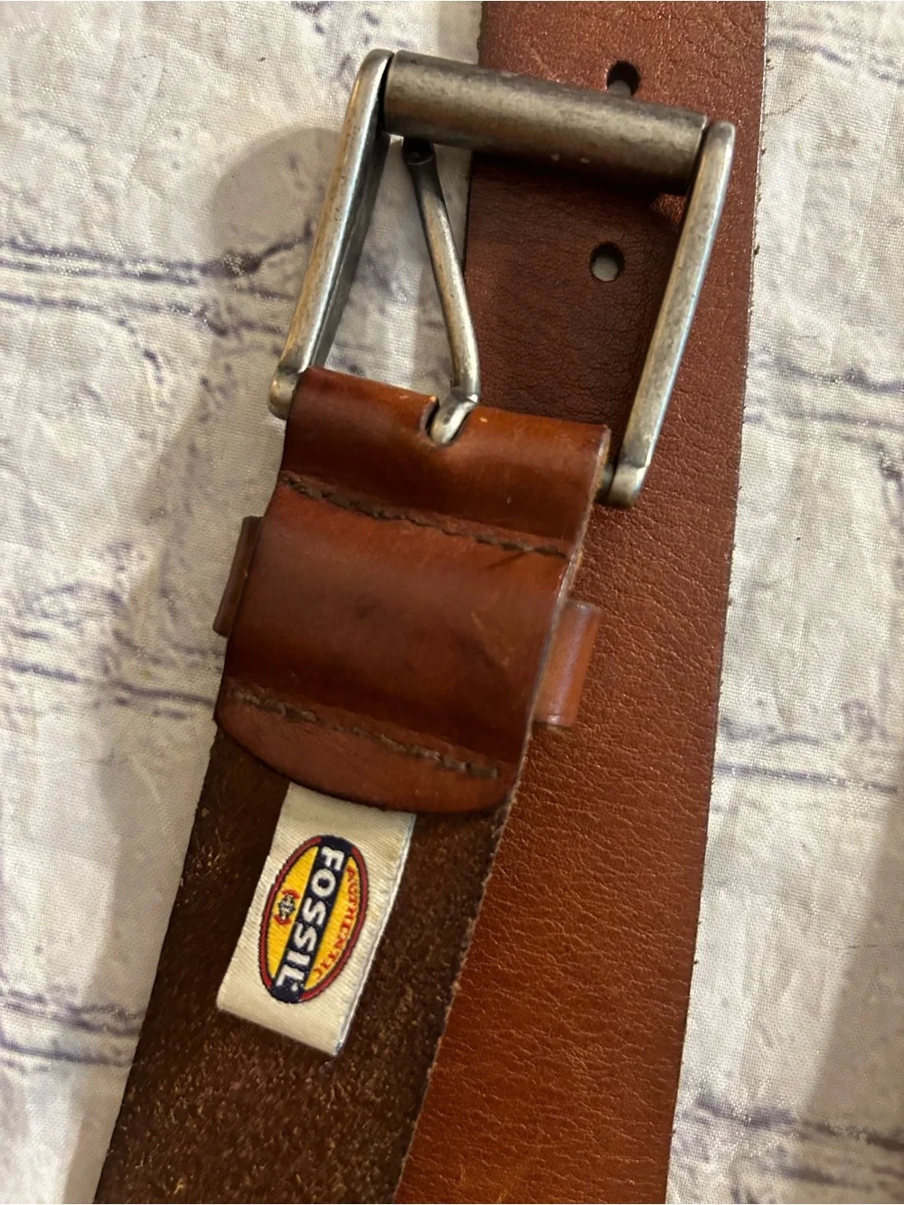 LAUREN RALPH LAUREN BROWN LEATHER STITCHING SIZE 44 & FOSSIL LEATHER BELT 42